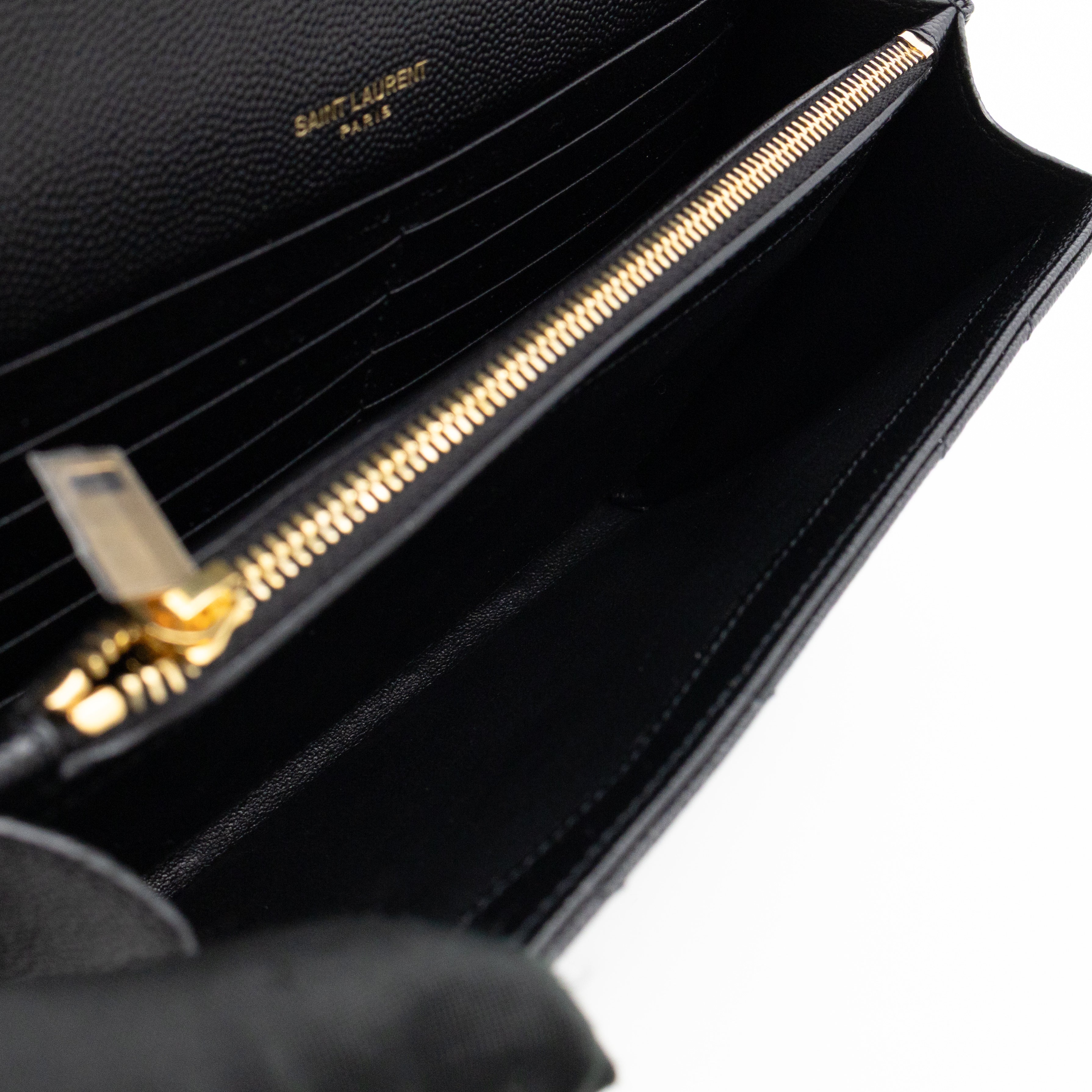 Classic Cassandre Chain Wallet Black Grain De Poudre Leather Gold