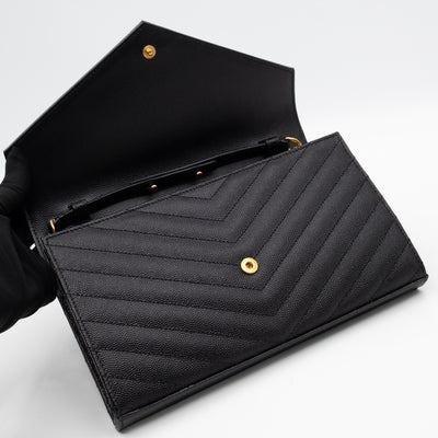 Classic Cassandre Chain Wallet Black Grain De Poudre Leather Gold
