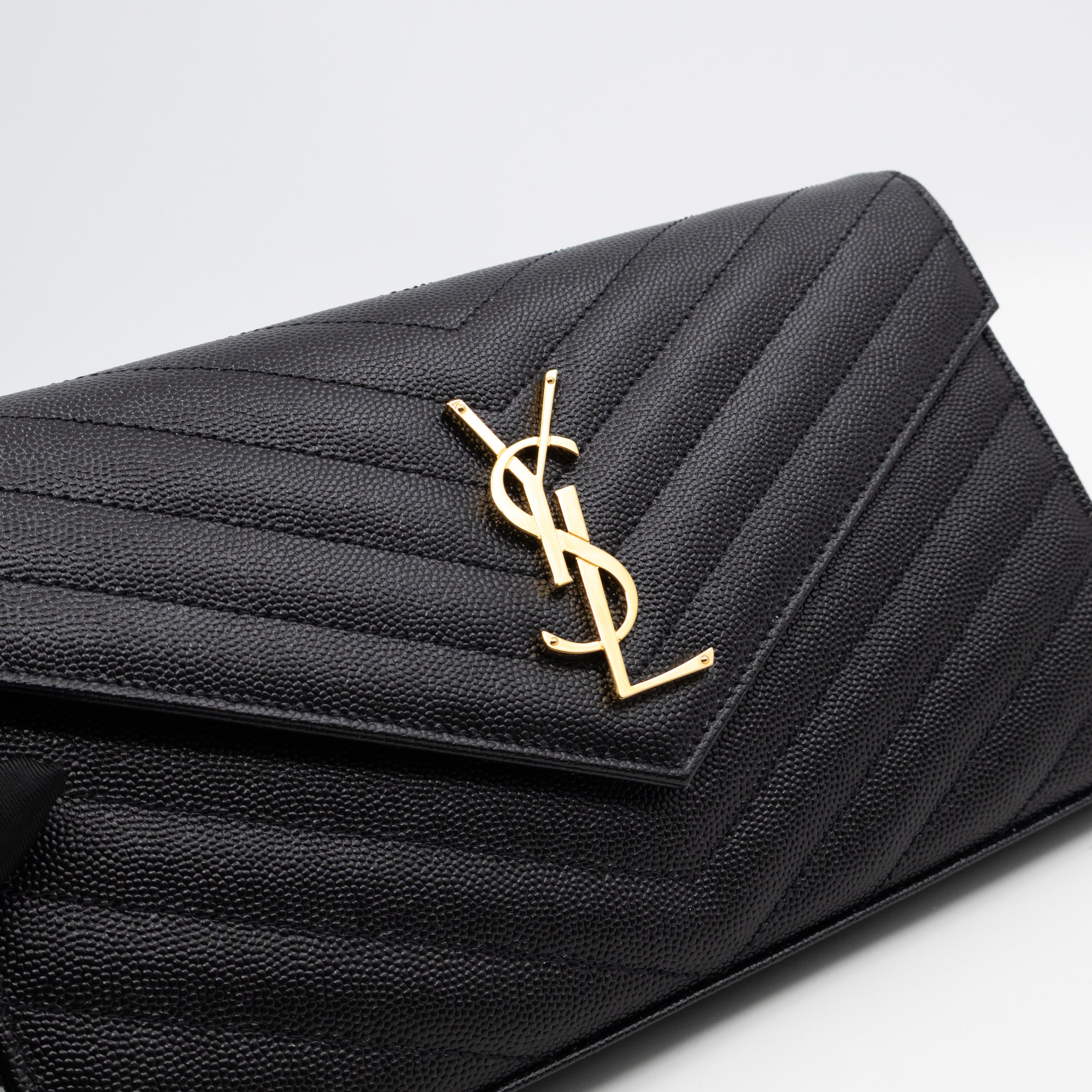 Classic Cassandre Chain Wallet Black Grain De Poudre Leather Gold
