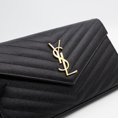 Classic Cassandre Chain Wallet Black Grain De Poudre Leather Gold