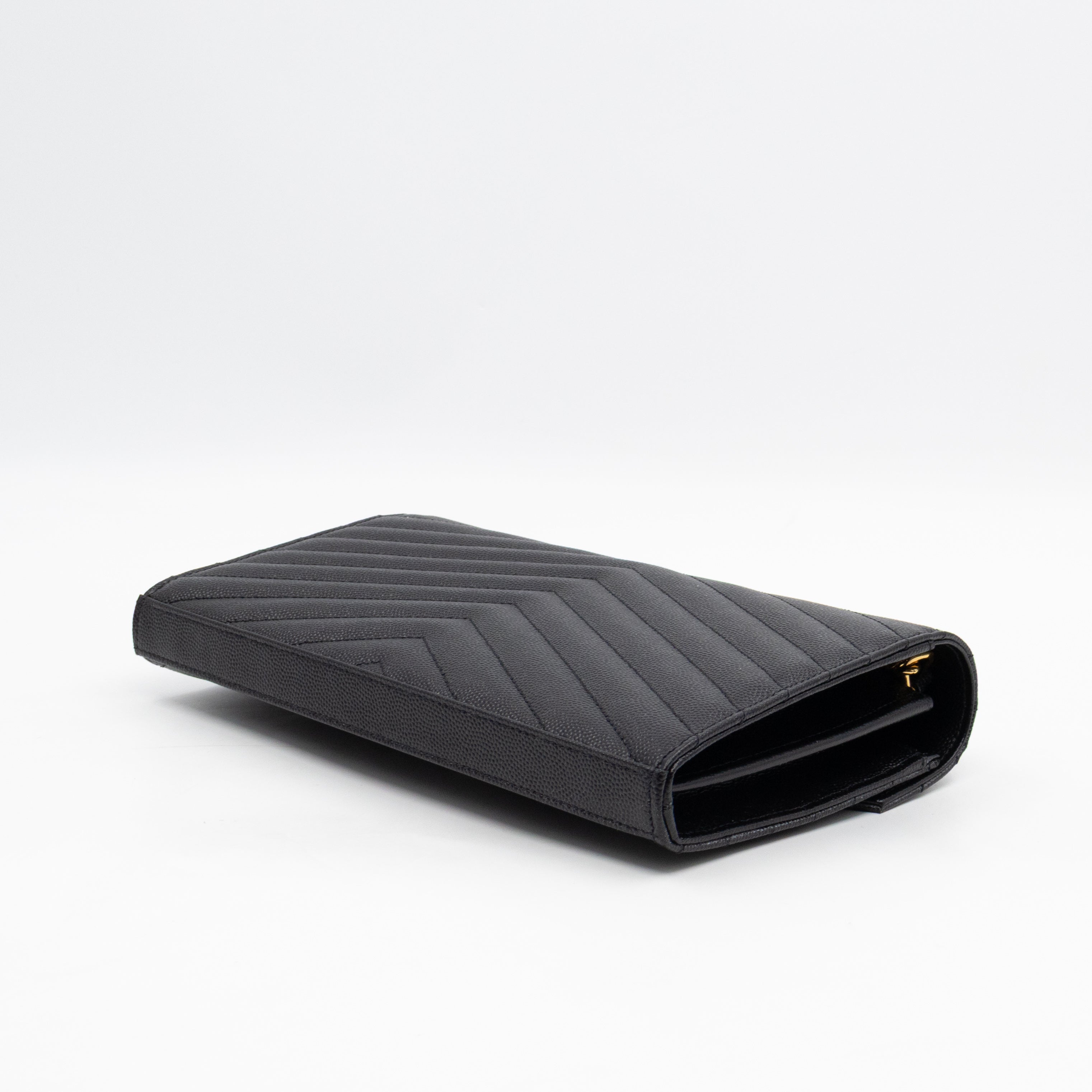 Classic Cassandre Chain Wallet Black Grain De Poudre Leather Gold