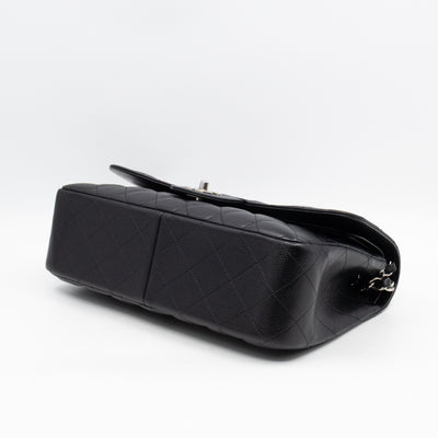 Classic Double Flap Jumbo Black Caviarskin Leather Silver