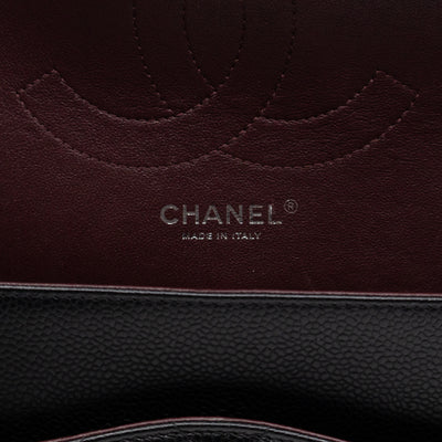 Classic Double Flap Jumbo Black Caviarskin Leather Silver