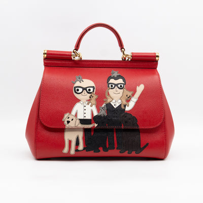 Sicily Medium Family Patchwork Red Dauphine Leather