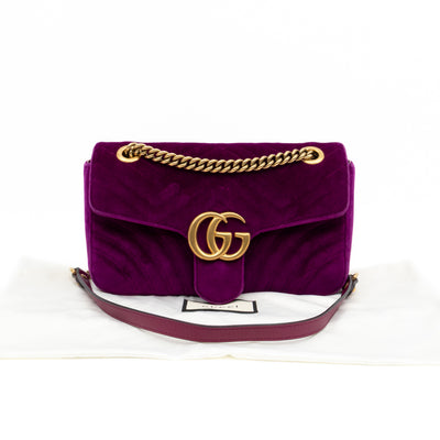 GG Marmont Flap Medium Purple Velvet Aged Gold