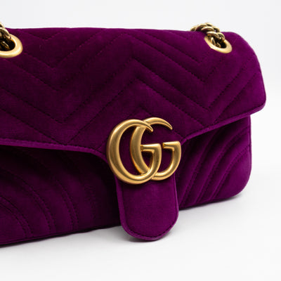 GG Marmont Flap Medium Purple Velvet Aged Gold