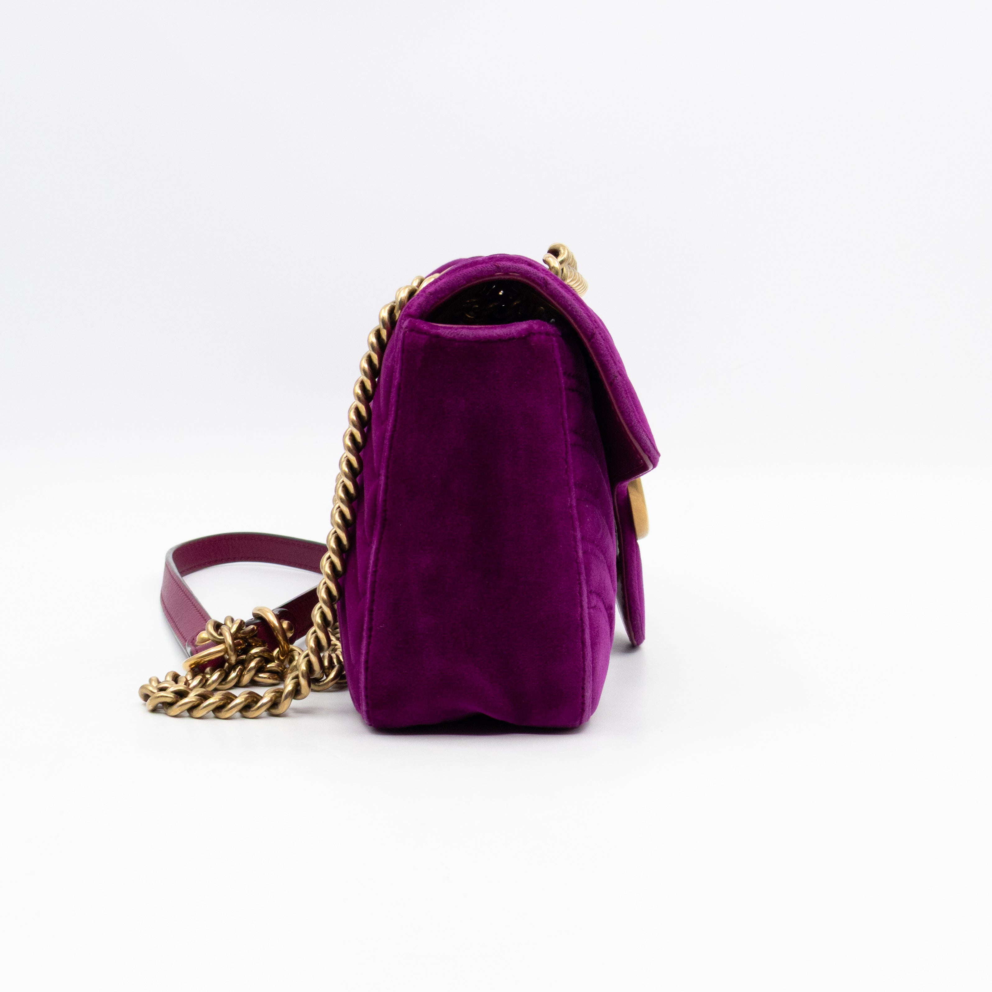 GG Marmont Flap Medium Purple Velvet Aged Gold