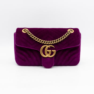 GG Marmont Flap Medium Purple Velvet Aged Gold