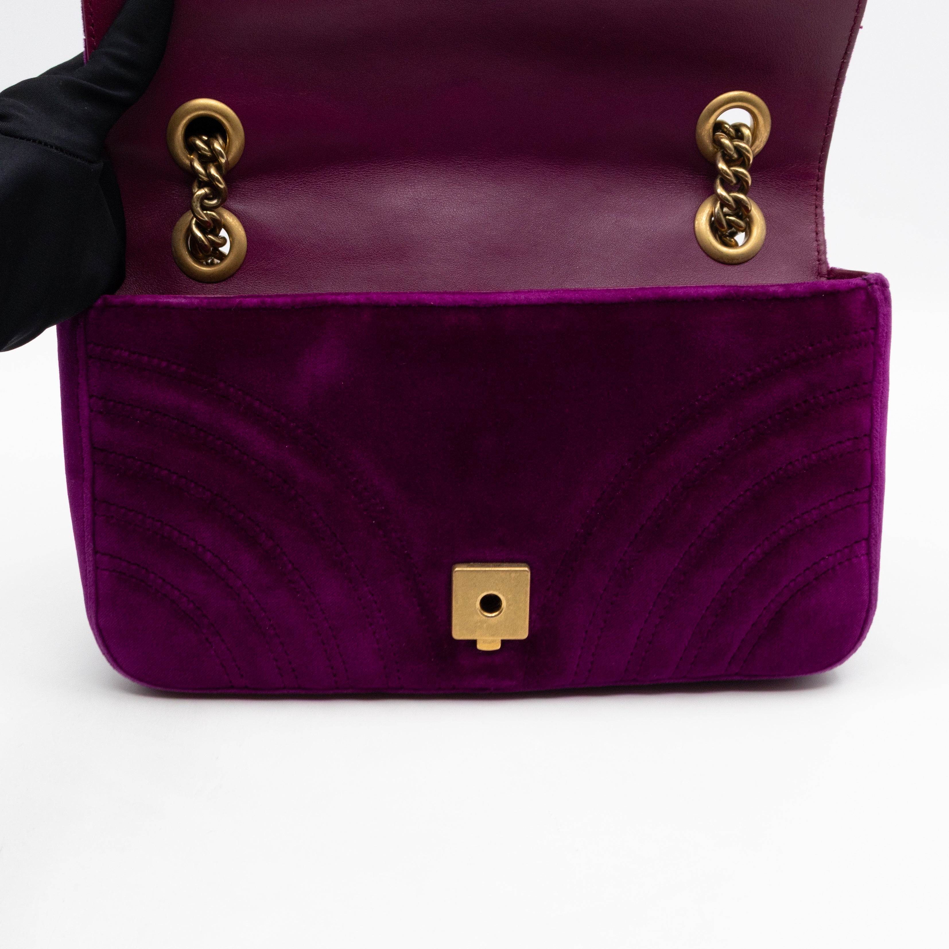 GG Marmont Flap Medium Purple Velvet Aged Gold