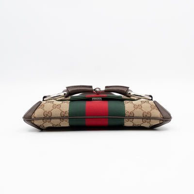Horsebit Chain Small Shoulder Bag GG Canvas Brown Leather