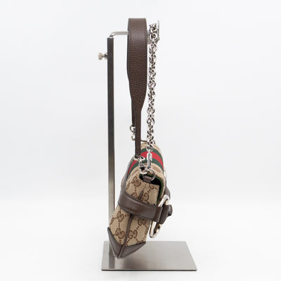 Horsebit Chain Small Shoulder Bag GG Canvas Brown Leather