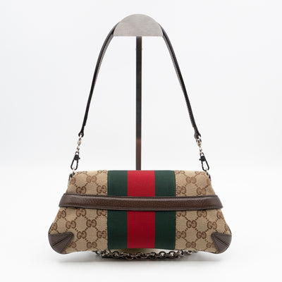 Horsebit Chain Small Shoulder Bag GG Canvas Brown Leather
