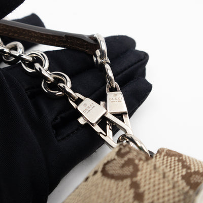 Horsebit Chain Small Shoulder Bag GG Canvas Brown Leather