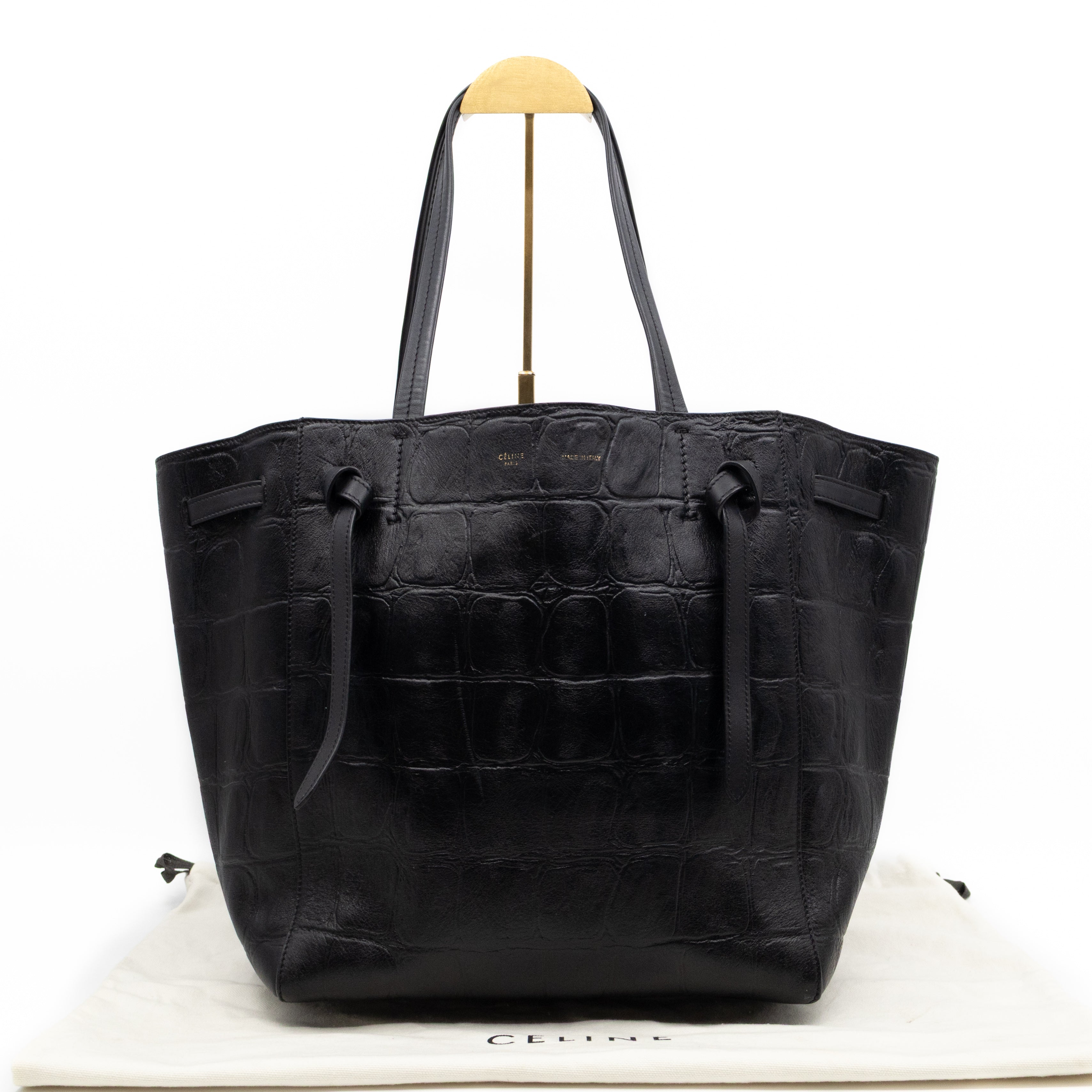 Cabas Phantom Tote Black Croc Embossed Leather