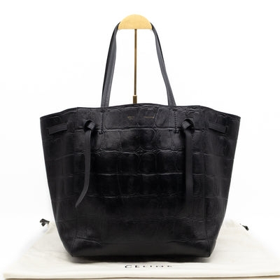 Cabas Phantom Tote Black Croc Embossed Leather