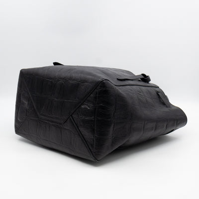 Cabas Phantom Tote Black Croc Embossed Leather