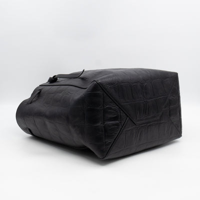 Cabas Phantom Tote Black Croc Embossed Leather