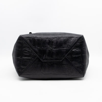 Cabas Phantom Tote Black Croc Embossed Leather