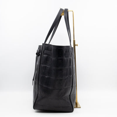 Cabas Phantom Tote Black Croc Embossed Leather