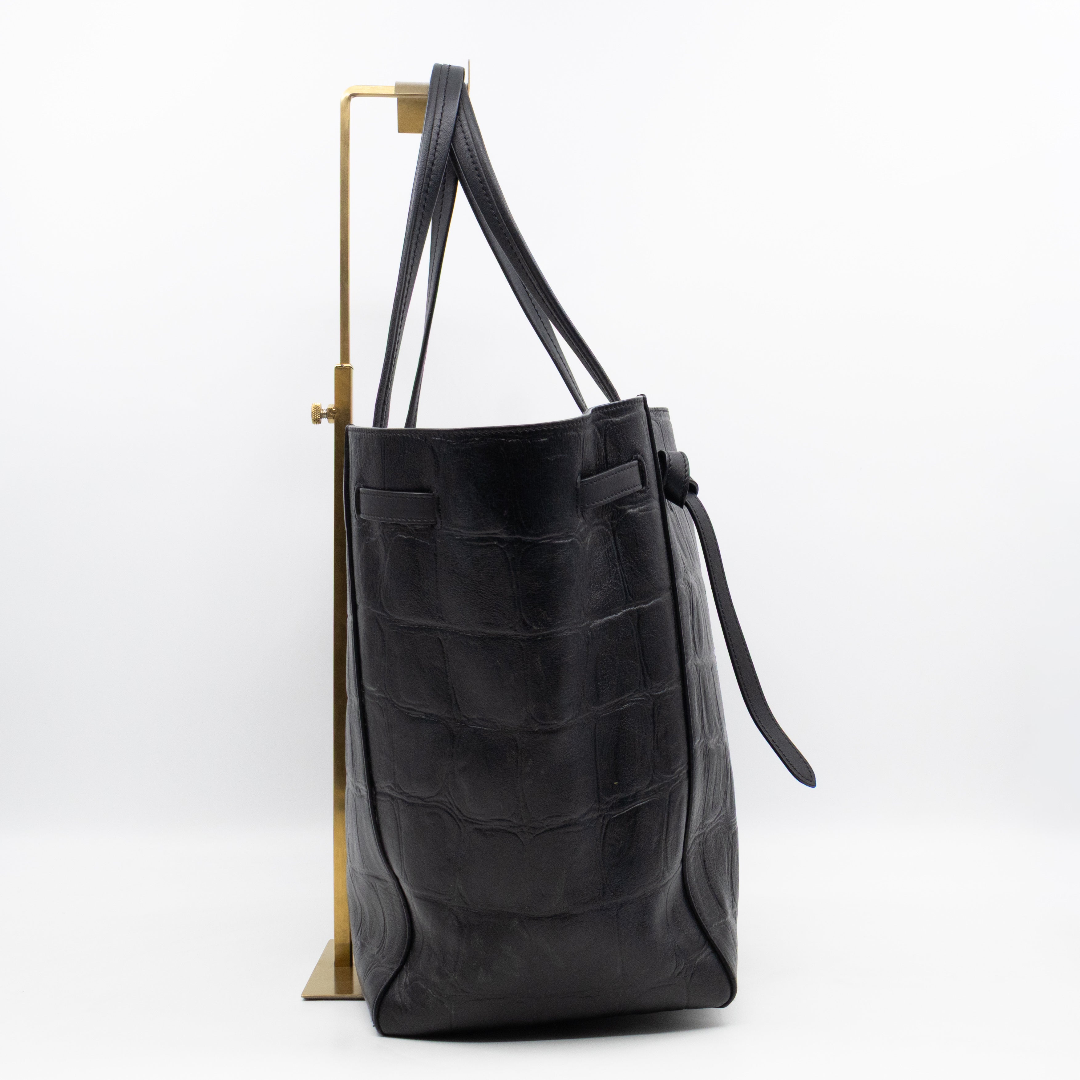 Cabas Phantom Tote Black Croc Embossed Leather