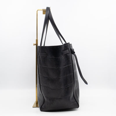 Cabas Phantom Tote Black Croc Embossed Leather