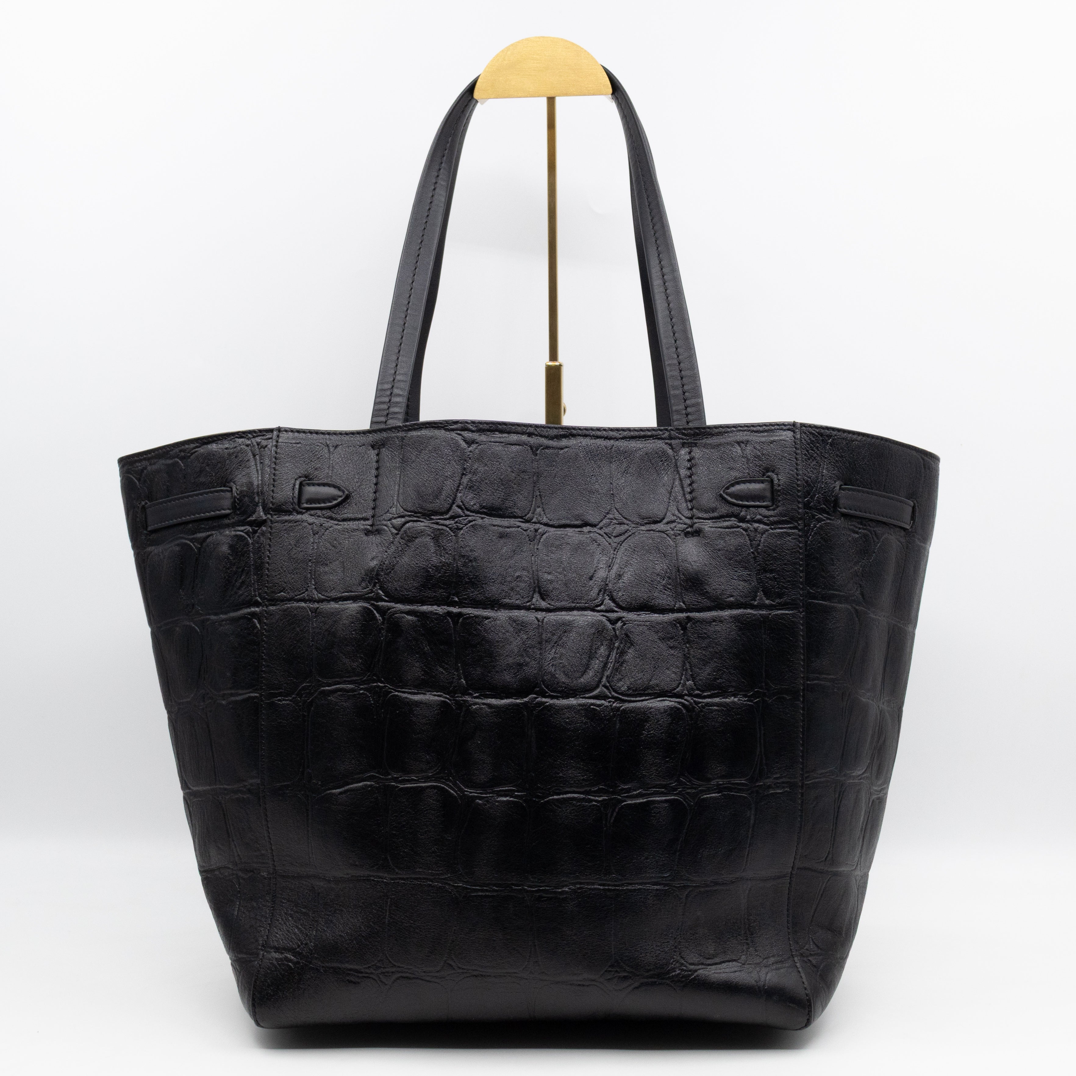 Cabas Phantom Tote Black Croc Embossed Leather