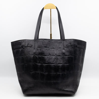 Cabas Phantom Tote Black Croc Embossed Leather