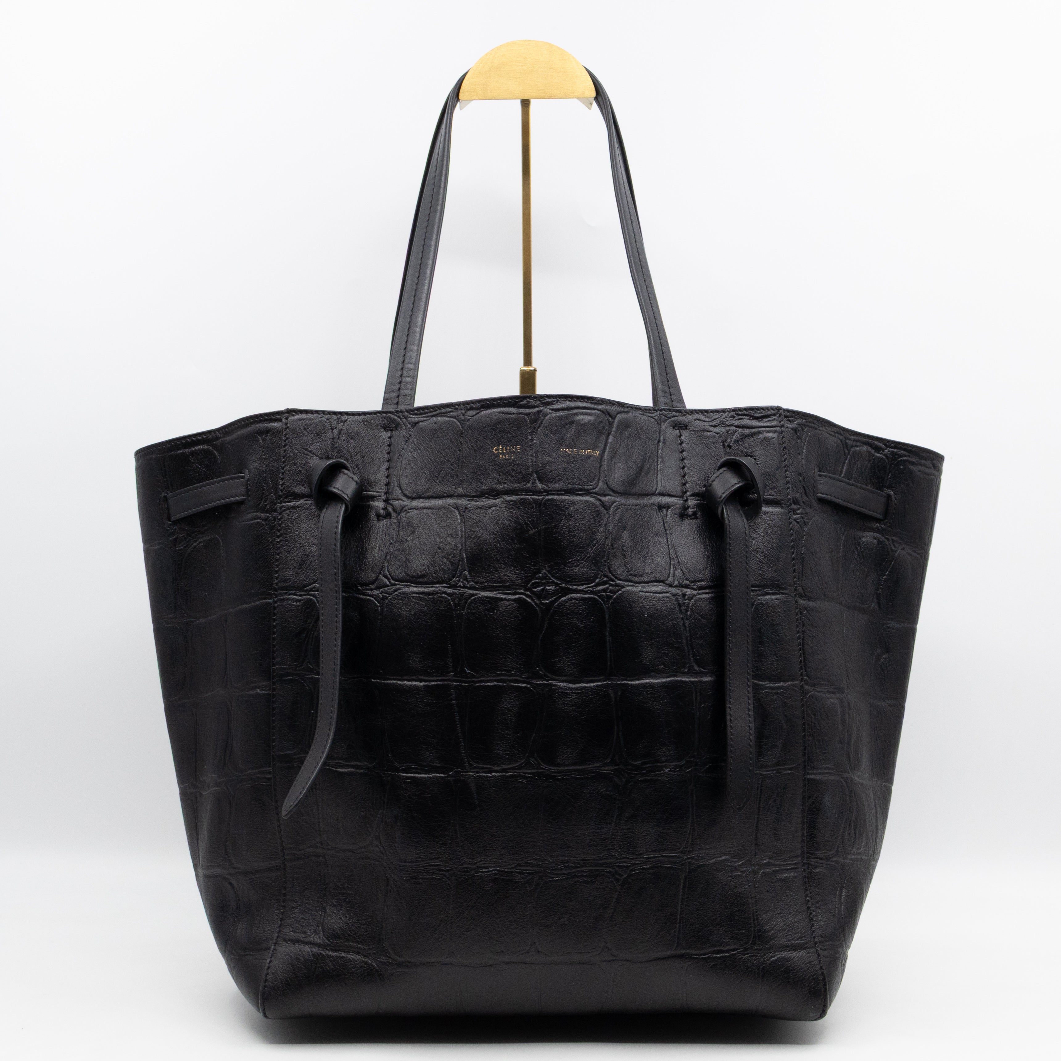 Cabas Phantom Tote Black Croc Embossed Leather