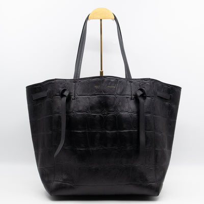 Cabas Phantom Tote Black Croc Embossed Leather