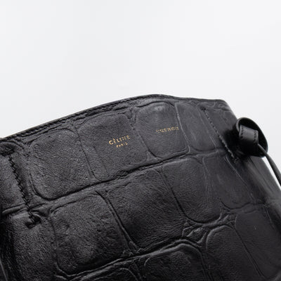 Cabas Phantom Tote Black Croc Embossed Leather