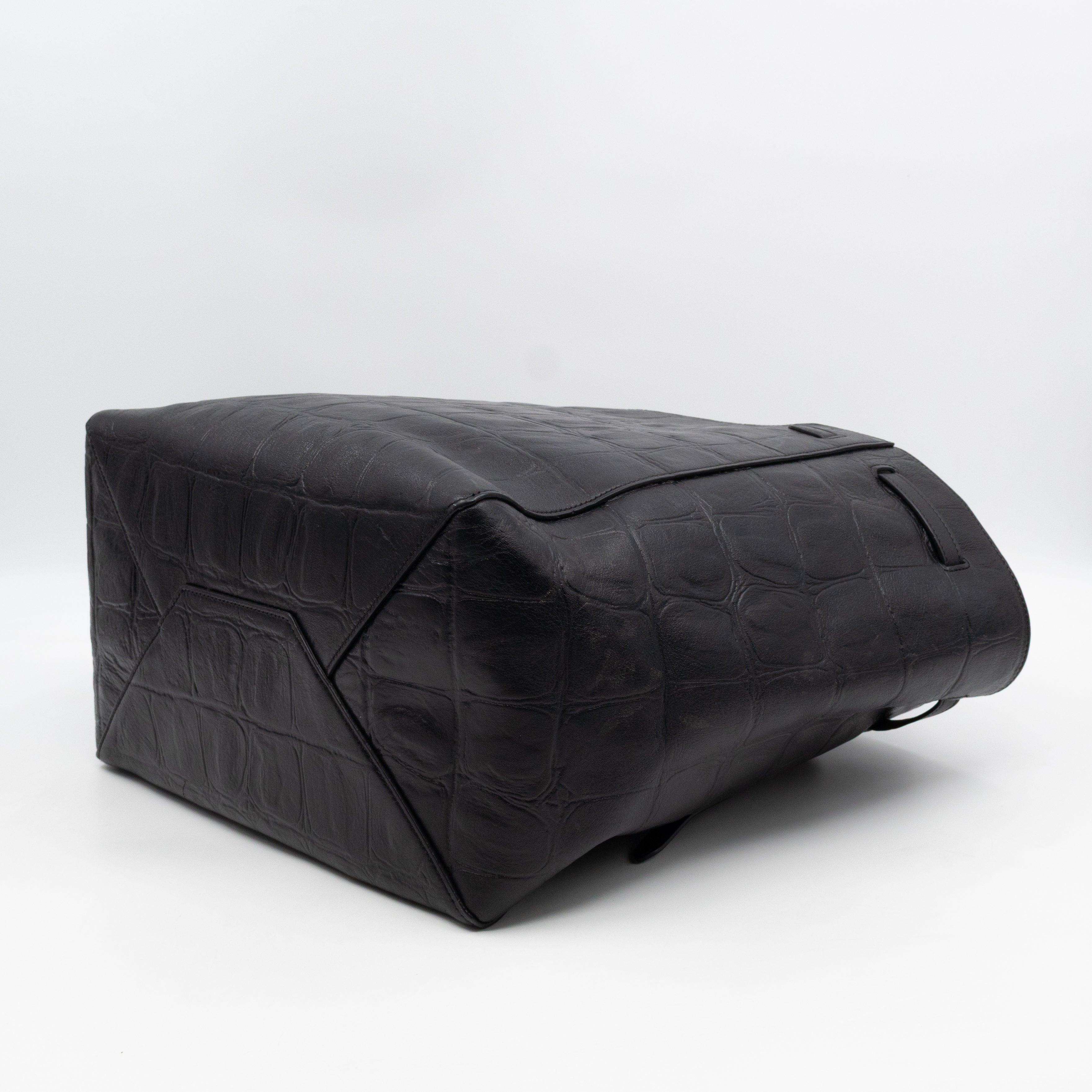 Cabas Phantom Tote Black Croc Embossed Leather
