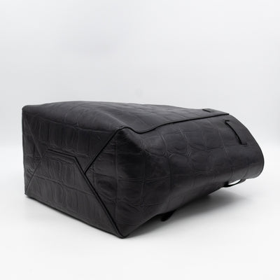 Cabas Phantom Tote Black Croc Embossed Leather