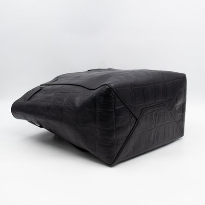 Cabas Phantom Tote Black Croc Embossed Leather