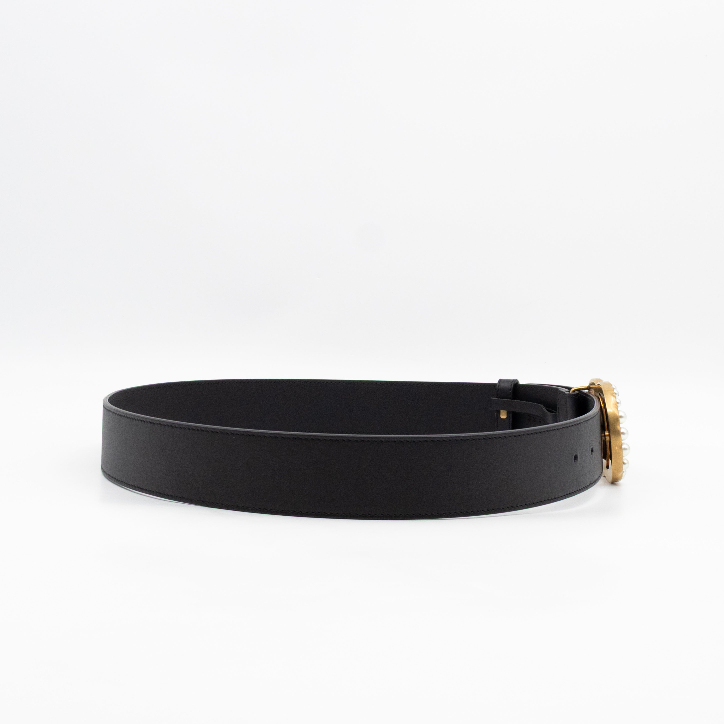 GG Marmont Pearls Belt Black Leather 90/36