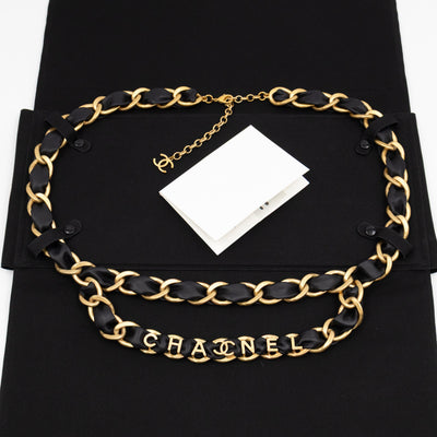 Leather Chain Necklace & Belt with Letters Matte Gold