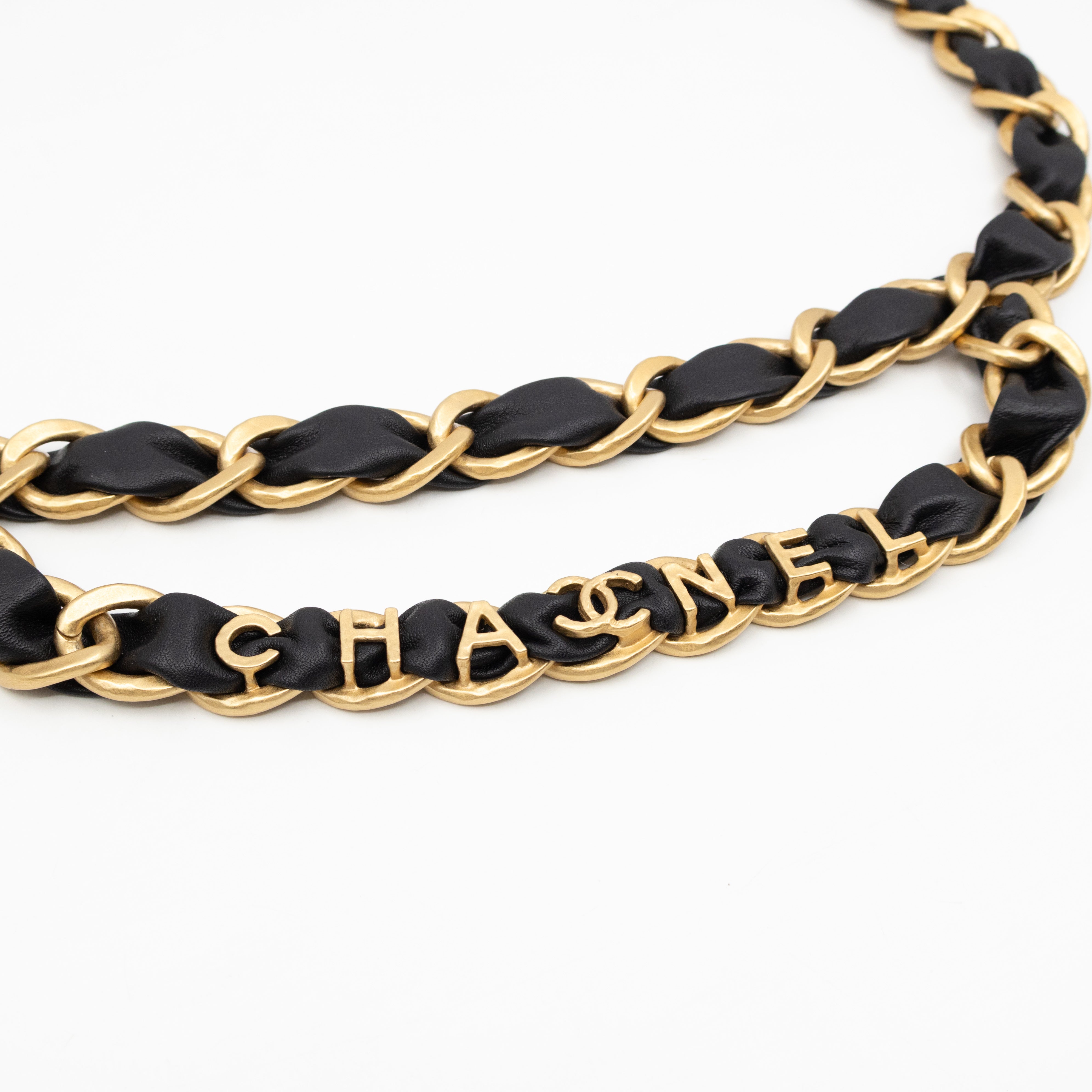 Leather Chain Necklace & Belt with Letters Matte Gold