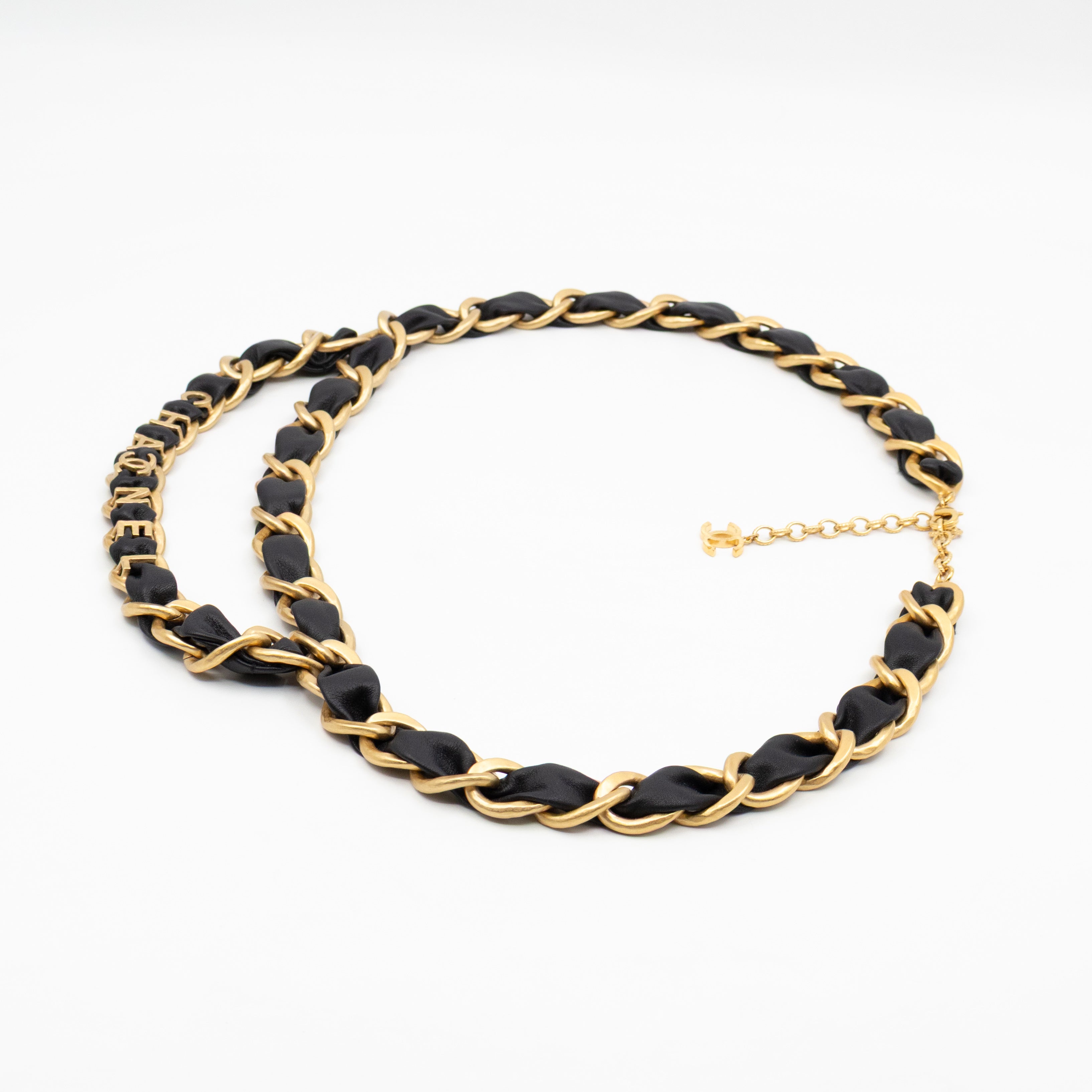Leather Chain Necklace & Belt with Letters Matte Gold