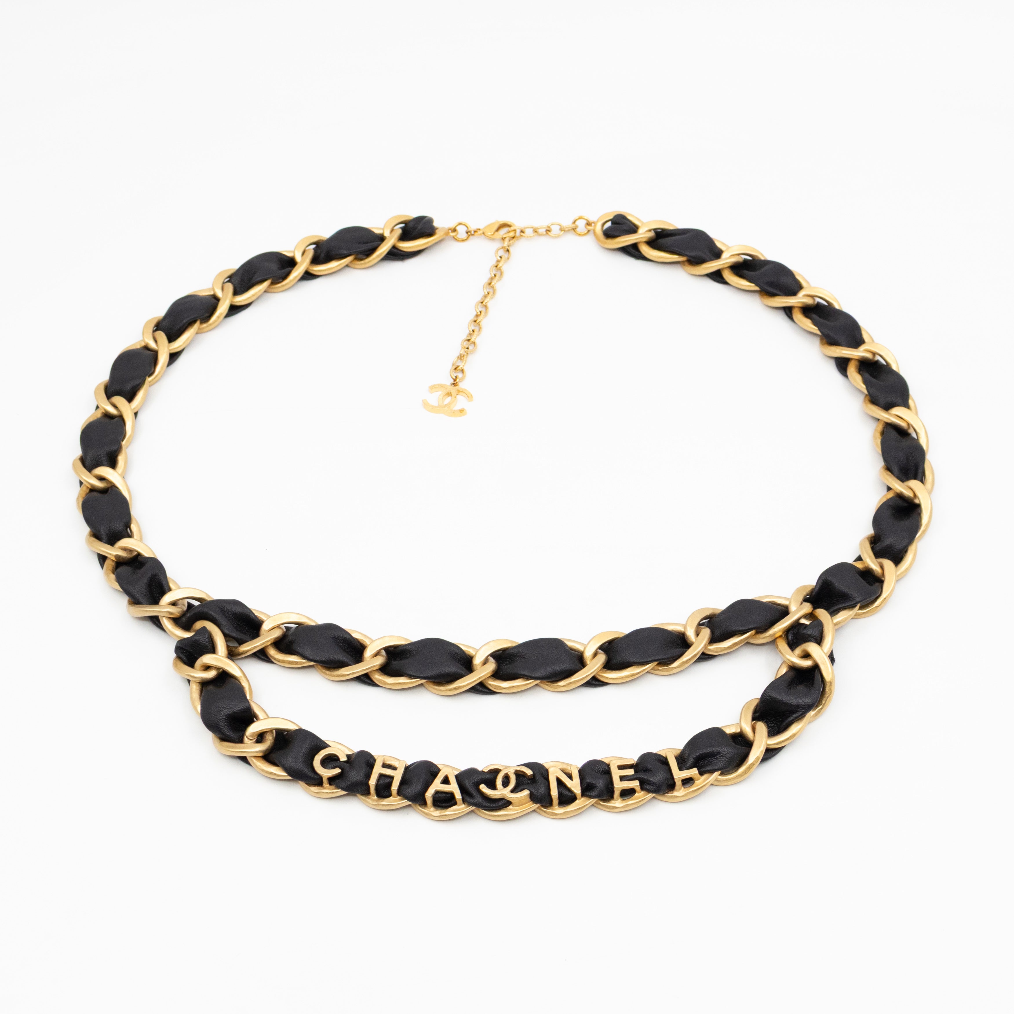 Leather Chain Necklace & Belt with Letters Matte Gold