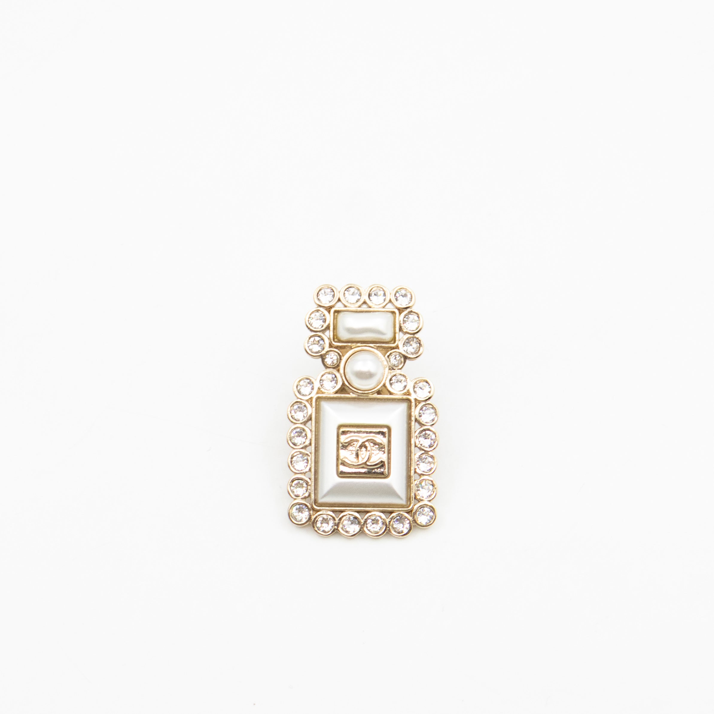 Perfume Bottle Pearl Crystal Pin Light Gold