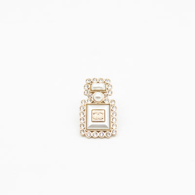 Perfume Bottle Pearl Crystal Pin Light Gold