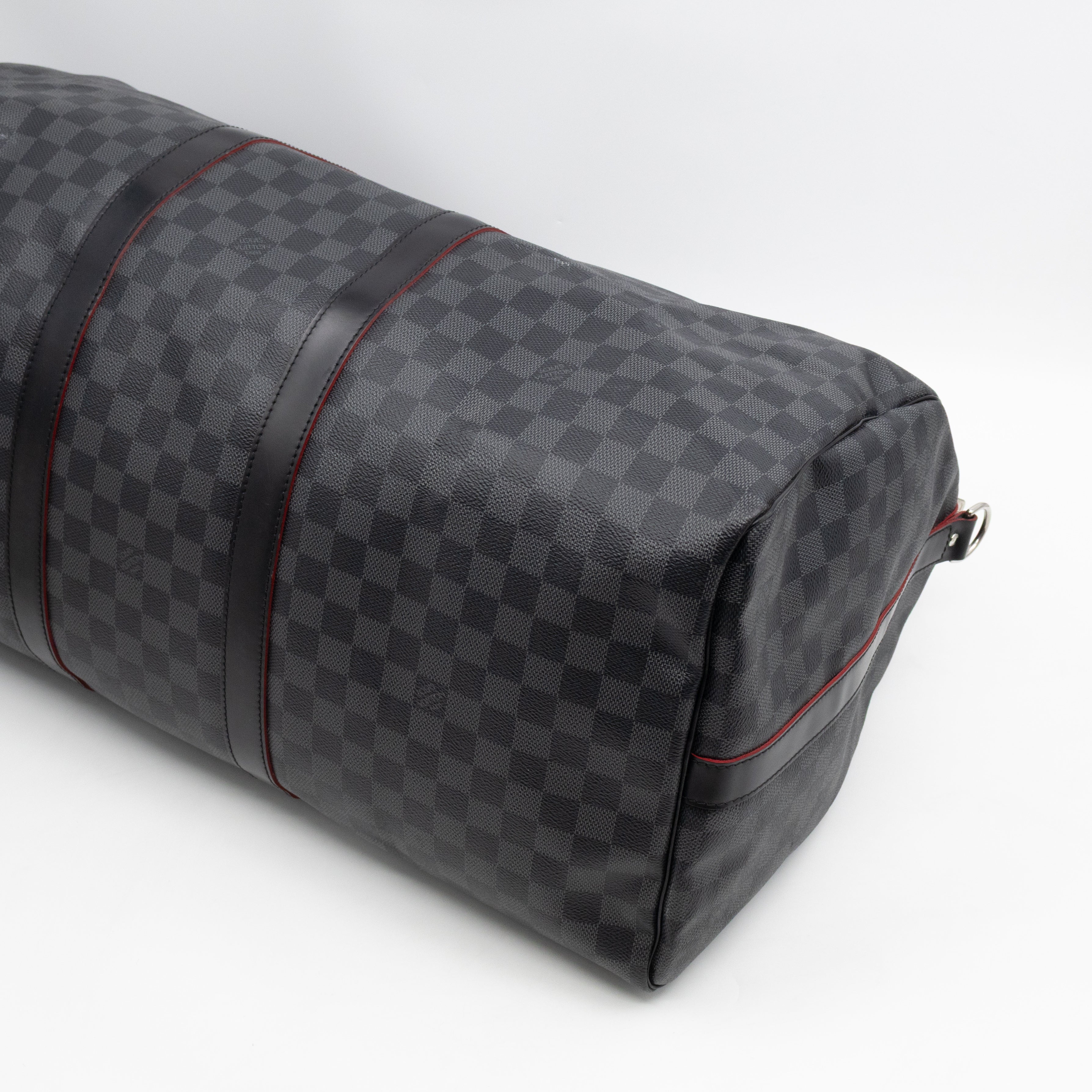 Keepall 55 Bandouliere Damier Graphite Rouge