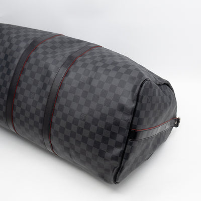 Keepall 55 Bandouliere Damier Graphite Rouge