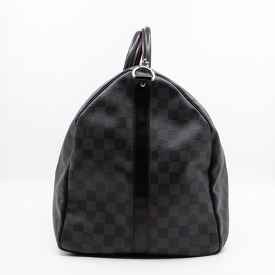 Keepall 55 Bandouliere Damier Graphite Rouge
