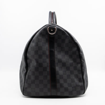 Keepall 55 Bandouliere Damier Graphite Rouge