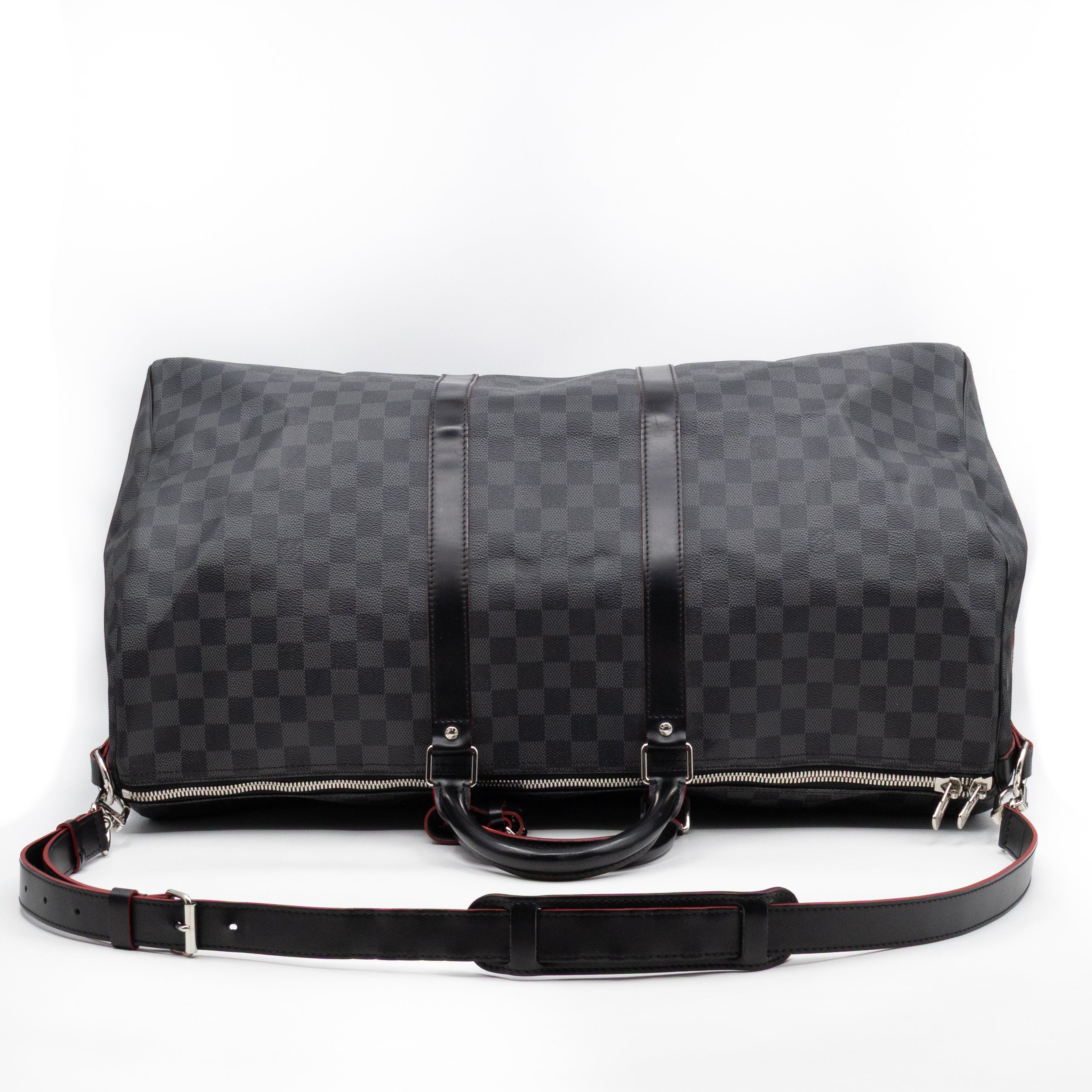 Keepall 55 Bandouliere Damier Graphite Rouge