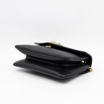 Rajah Small Tiger Head Chain Shoulder Bag Black Leather