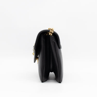 Rajah Small Tiger Head Chain Shoulder Bag Black Leather