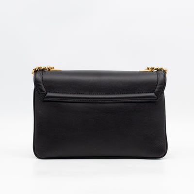 Rajah Small Tiger Head Chain Shoulder Bag Black Leather