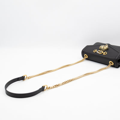 Rajah Small Tiger Head Chain Shoulder Bag Black Leather