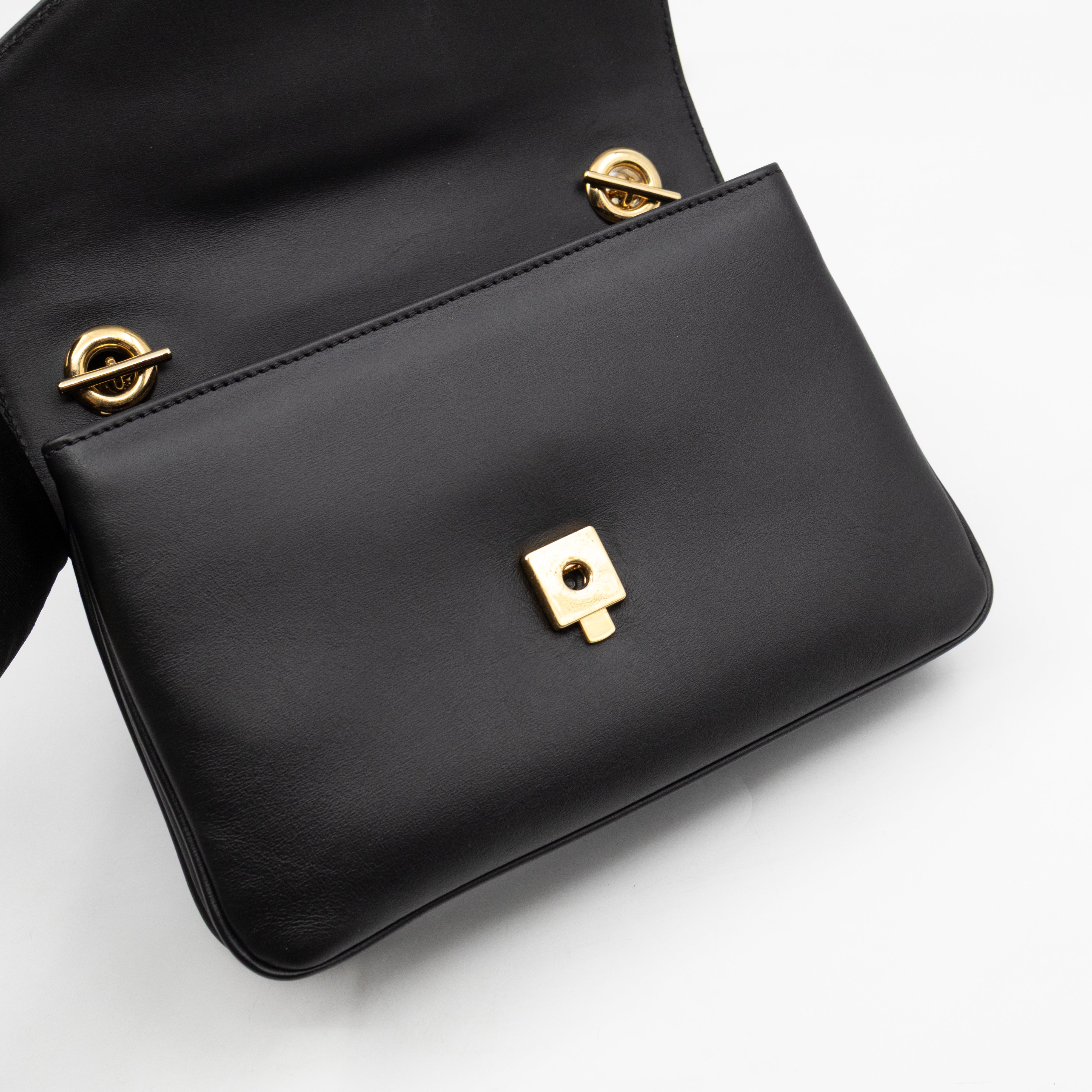 Rajah Small Tiger Head Chain Shoulder Bag Black Leather